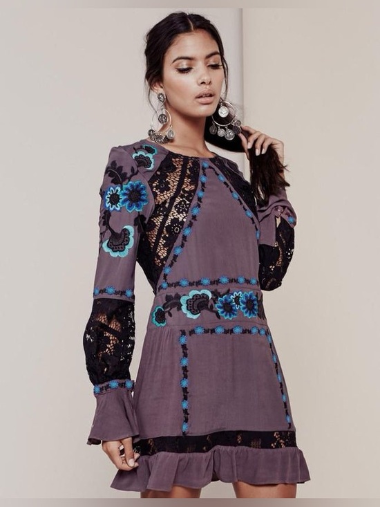 For Love And Lemons Dresses & Skirts - NWT For Love& Lemons Cecelia Purple Floral-Detail Long Sleeve Mini Dress small